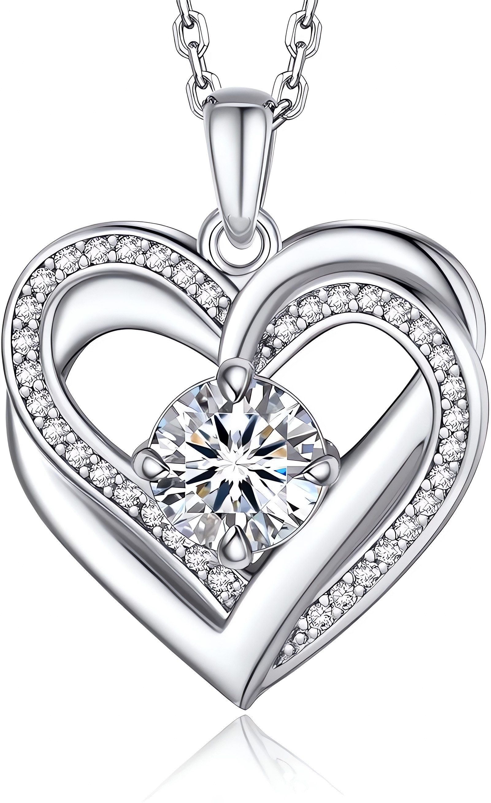 Jumpeak Kette mit Anhänger Halskette Gold Damen 585 Echtgold,Halskette Herz,Diamant Halskette, 1ct,E,VS2,3EX,IGI-Zertifikat,RundSchliff,Geschenk Konfirmation Mädchen