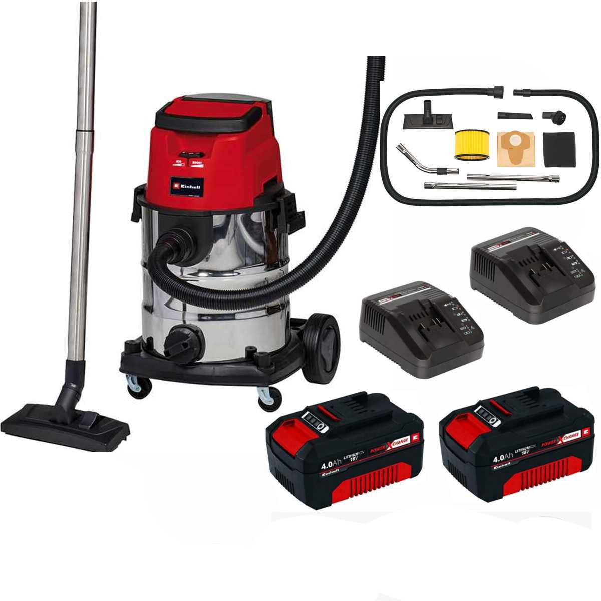 Einhell Nass-Trocken-Sauger Nass-Trockensauger TE-VC 36/25 Li S 36V 2 x Akku 4.0 Ah 2 x Ladegerät