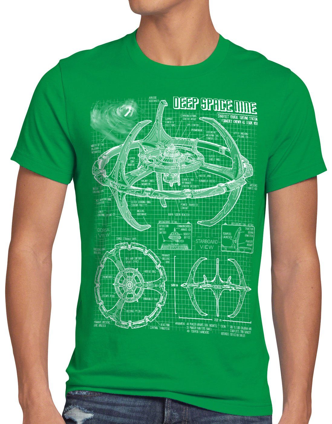 sternenflotte sisko star Deep trekkie style3 trek Print-Shirt T-Shirt grün Nine Herren blu-ray dvd Space