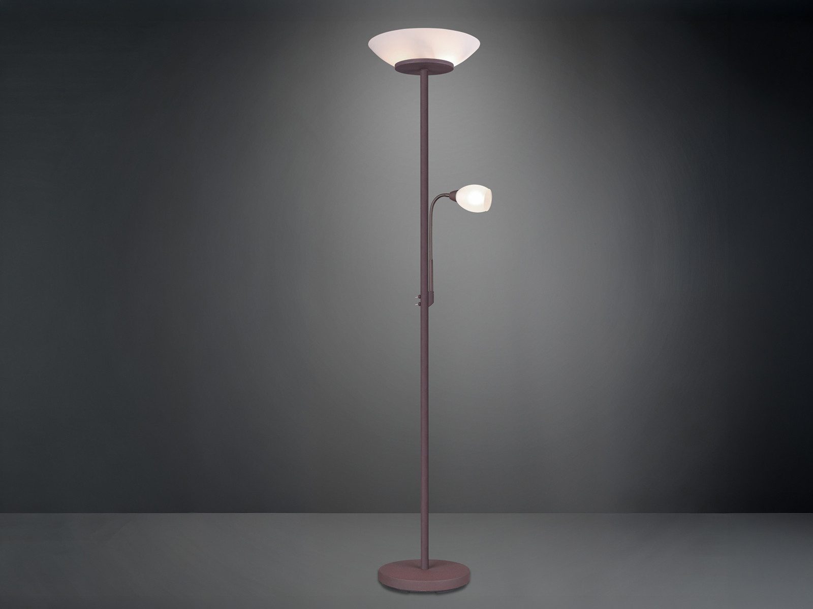 Reality Leuchten LED Deckenfluter mit Leselampe & Glasschirm, Höhe 180cm, Lesearm, LED wechselbar, Warmweiß, große Stehlampe, Wohnzimmer Lampe stehend zum Lesen mit Leselicht