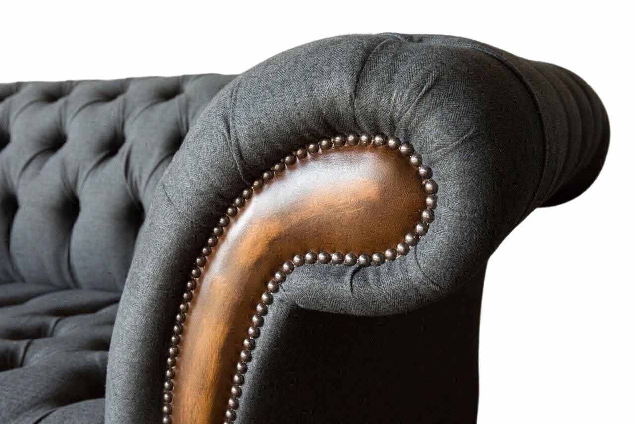 JVmoebel Stoff Chesterfield Sofa Textil in Möbel Designer Europe Grauer Neu, Made Dreisitzer