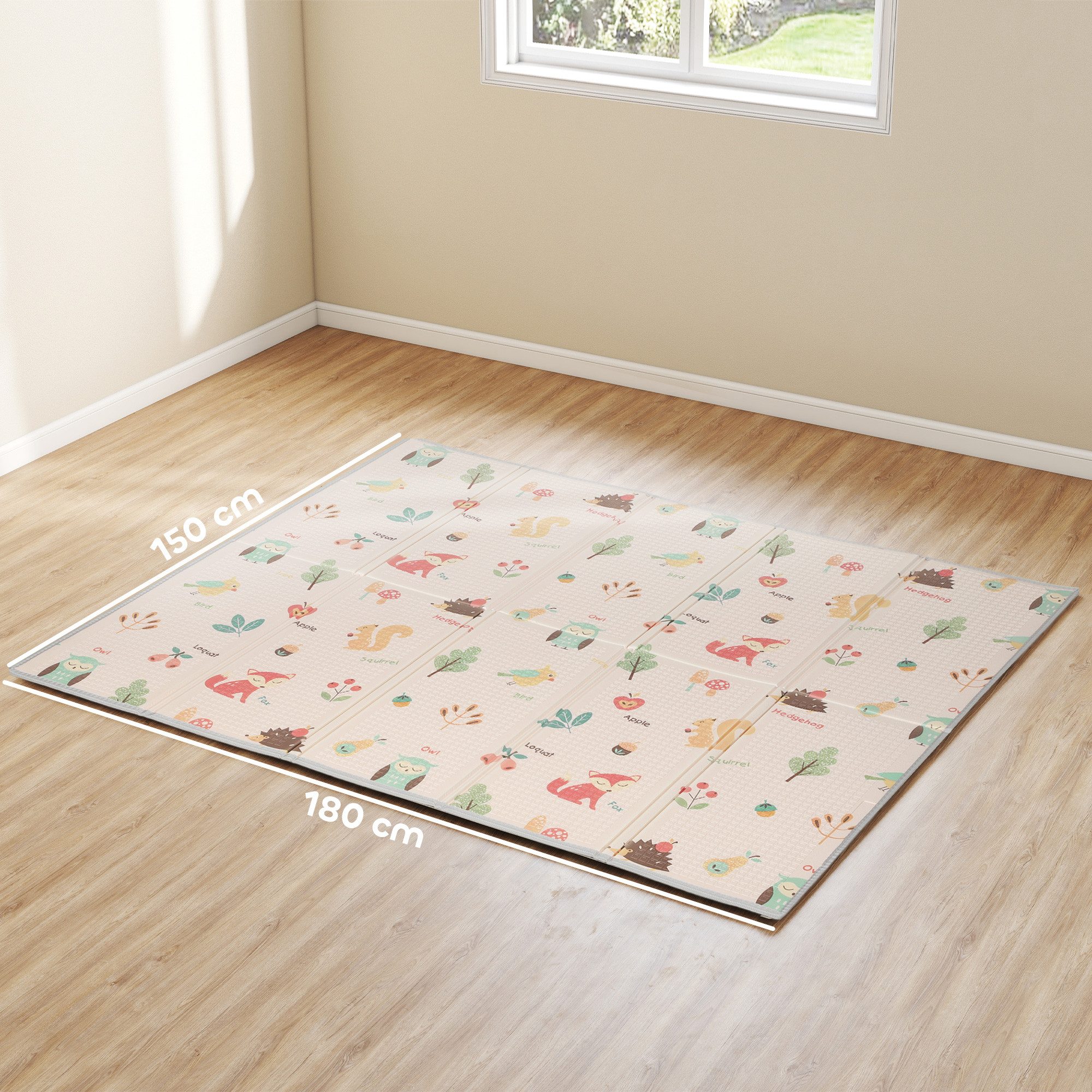 muvano Spielmatte Baby Spielmatte XPE 180x150x1cm – faltbare Krabbeldecke & Tiermotive (1-St), rutschfest & wasserdicht, inkl. Tragetasche