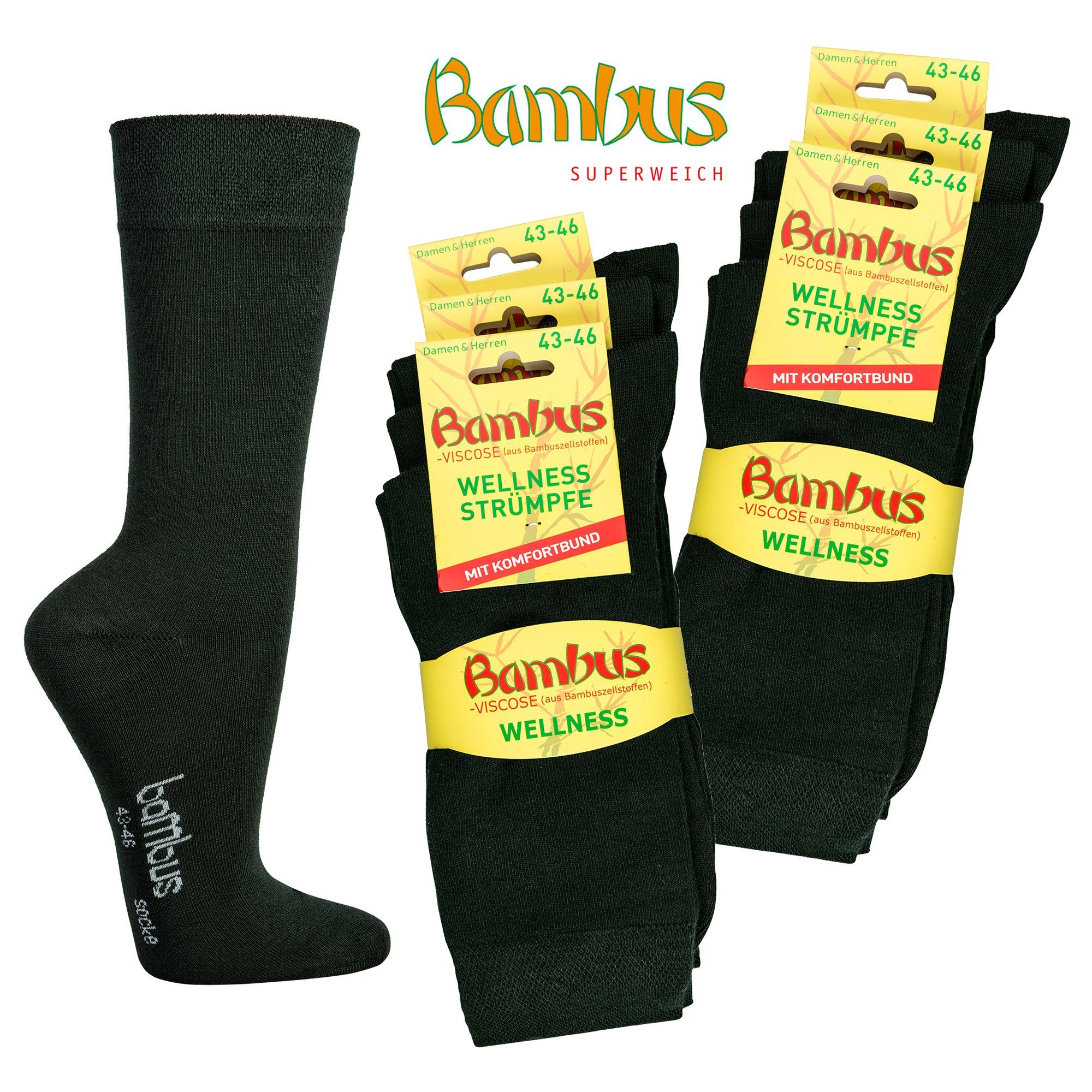 Socks 4 Fun Langsocken 2170 (Packung, 6-Paar, 6 Paar) unifarbene Wellness- Socken, Herren oder Damen Socken, mit Komfortbund