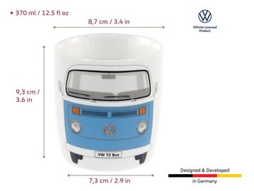 VW Collection by BRISA Tasse Volkswagen Große Keramik Kaffee-Tee-Cappuccino-Tasse-Becher-Haferl, New Bone China, im T2 Bulli Bus Design Bus Front in Blau