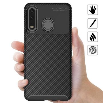 FITSU Handyhülle Handyhülle für Huawei P30 Lite Case im Carbon Design Schwarz, Handyhülle mit Carbon Optik, stabile Schutzhülle, Case mit Eckenschutz