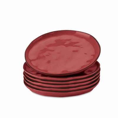 Mirabeau Geschirr-Set Dessertteller 6er Set Biarré rot, Steinzeug