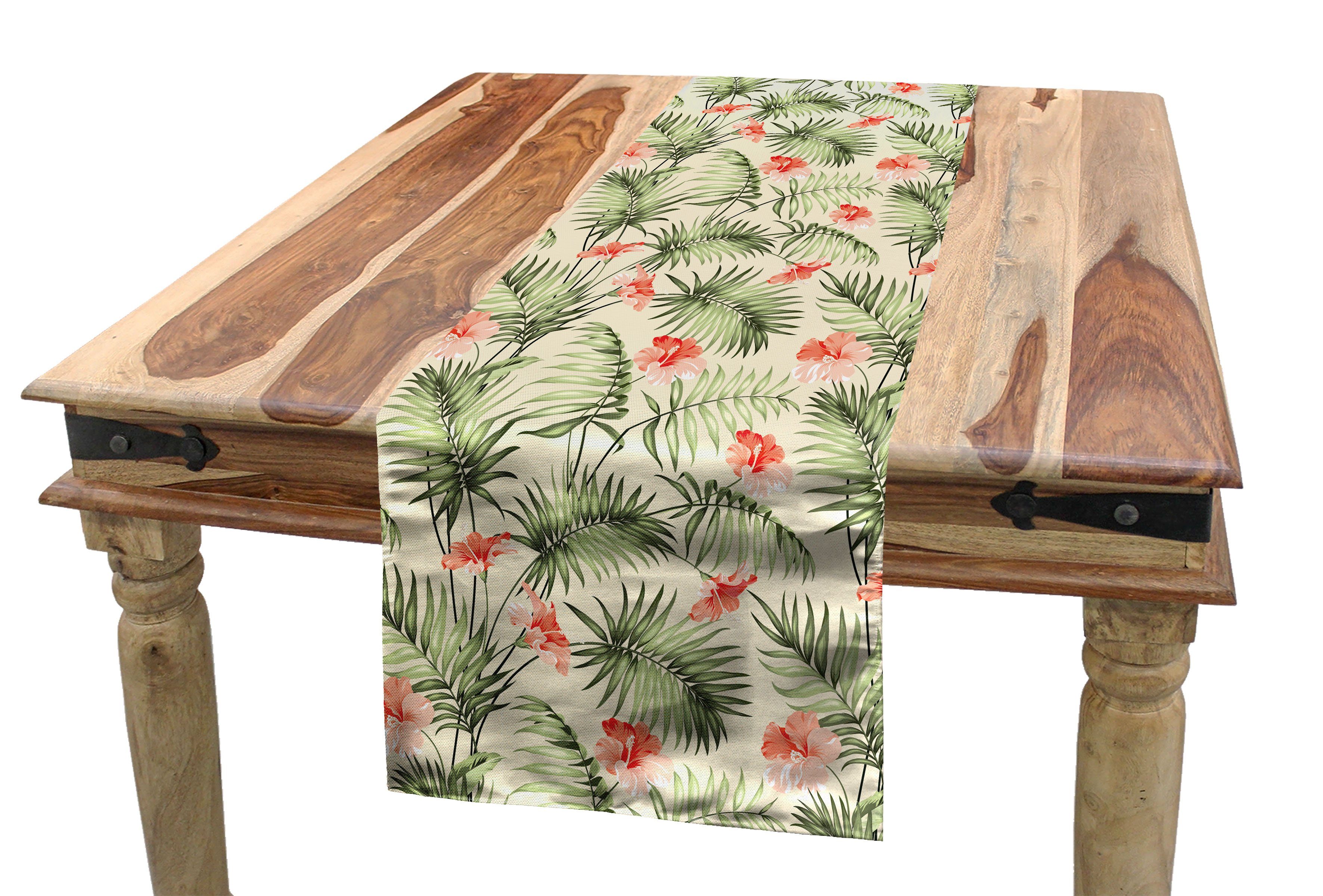 Hibiscus Rechteckiger Blatt Tischläufer Küche Dekorativer Hawaiianischen Tischläufer, Abakuhaus Esszimmer Aloha