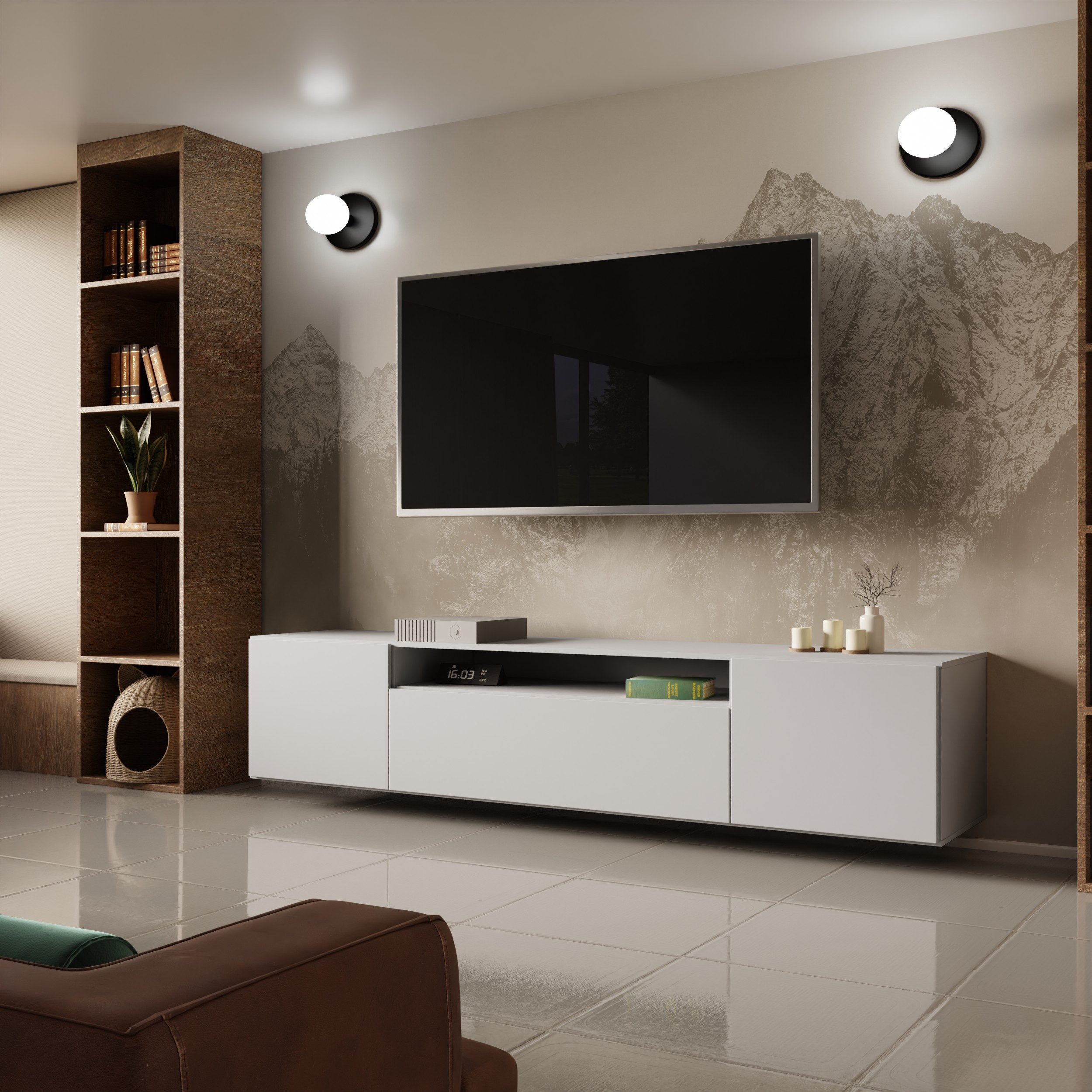 Masseno Lowboard MIVO 200 cm TV-Schrank mit 3 Türen Weiß