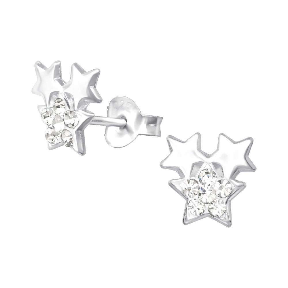BUNGSA Ohrring-Set Ohrstecker Sterne mit Kristallen aus 925 Silber Damen (1 Paar (2 Stück), 2-tlg), Ohrschmuck Ohrringe