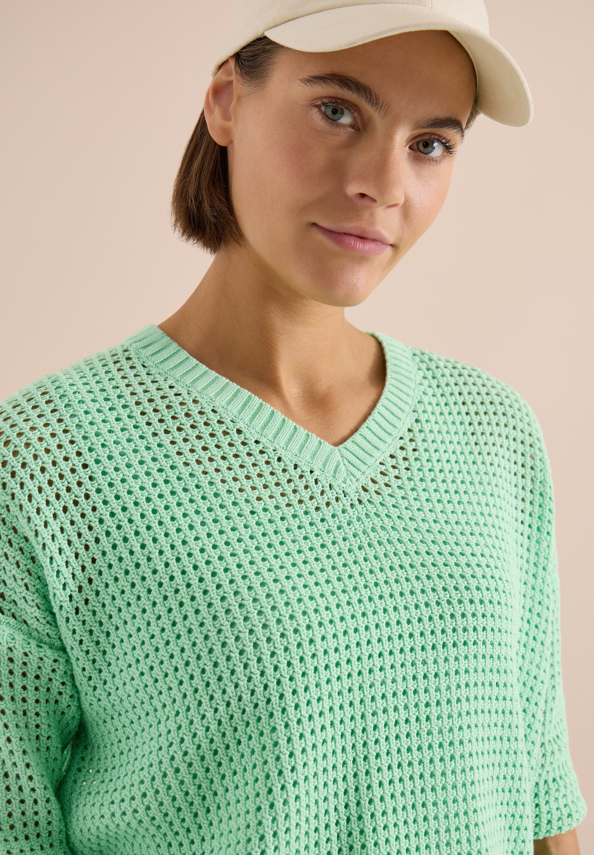 CECIL Kurzarmpullover mit V-Ausschnitt