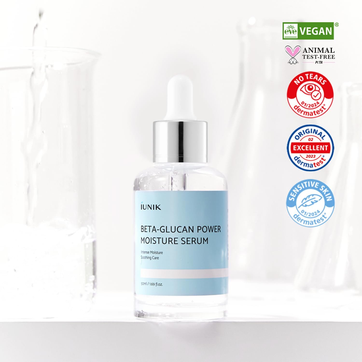 iUnik Gesichtsserum Beta-Glucan Power Moisture Serum 50ml – Intensiv feuchtigkeitsspendendes Gesichtsserum mit Beta-Glucan, für empfindliche &, trockene Haut, parfumfrei, parabenfrei, K-Beauty aus Korea
