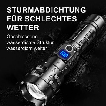 Senmudi LED Taschenlampe Extrem Hell Taschenlampe,Taschenlampe Led Aufladbar 10000 Lumen, (USB/Typ-C-Direktaufladung,Stoßfest, sturzsicher, wasserdicht IP67, Fensterhammer, Hochleistungs-26650-Akku., 5 Beleuchtungsmodi, Zoomfunktion), LED-Taschenlampe für Camping, Wandern und Stromausfall