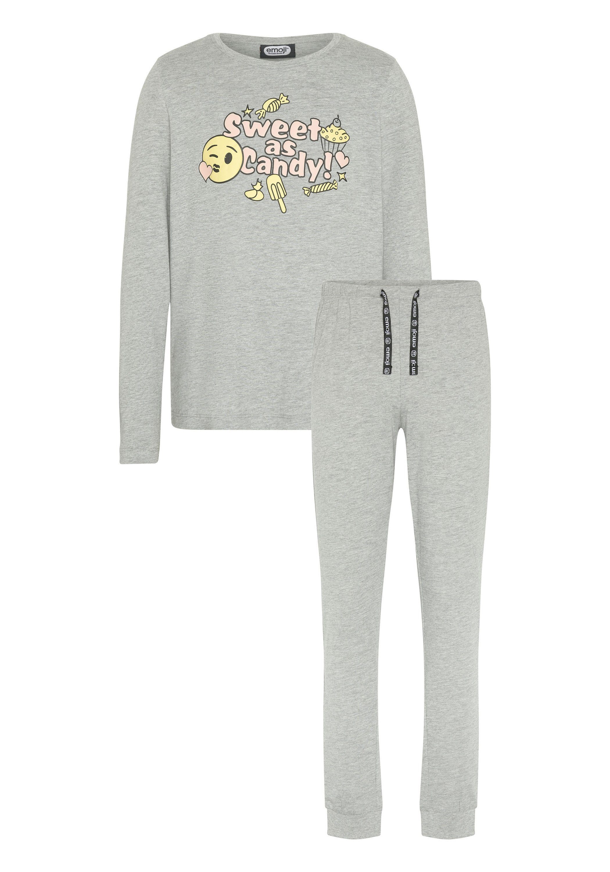und mit Hose und Pyjama Pyjama-Hose tlg), (Set, Stretchbund mit Tunnelzugband Print-Langarmshirt 2 Emoji
