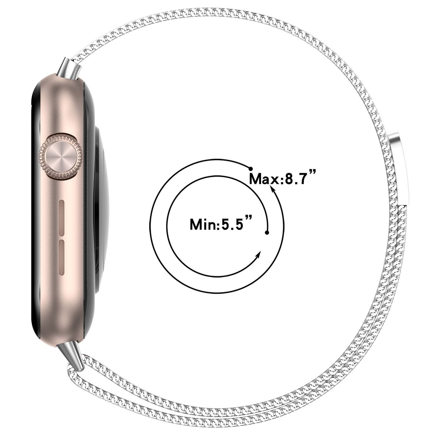 Wigento Smartwatch-Armband Für Honor Watch 5 Metall Milan Mesh Magnetverschluss Armband Grau, Edelstahl, magnetischer Verschluss, atmungsaktiv
