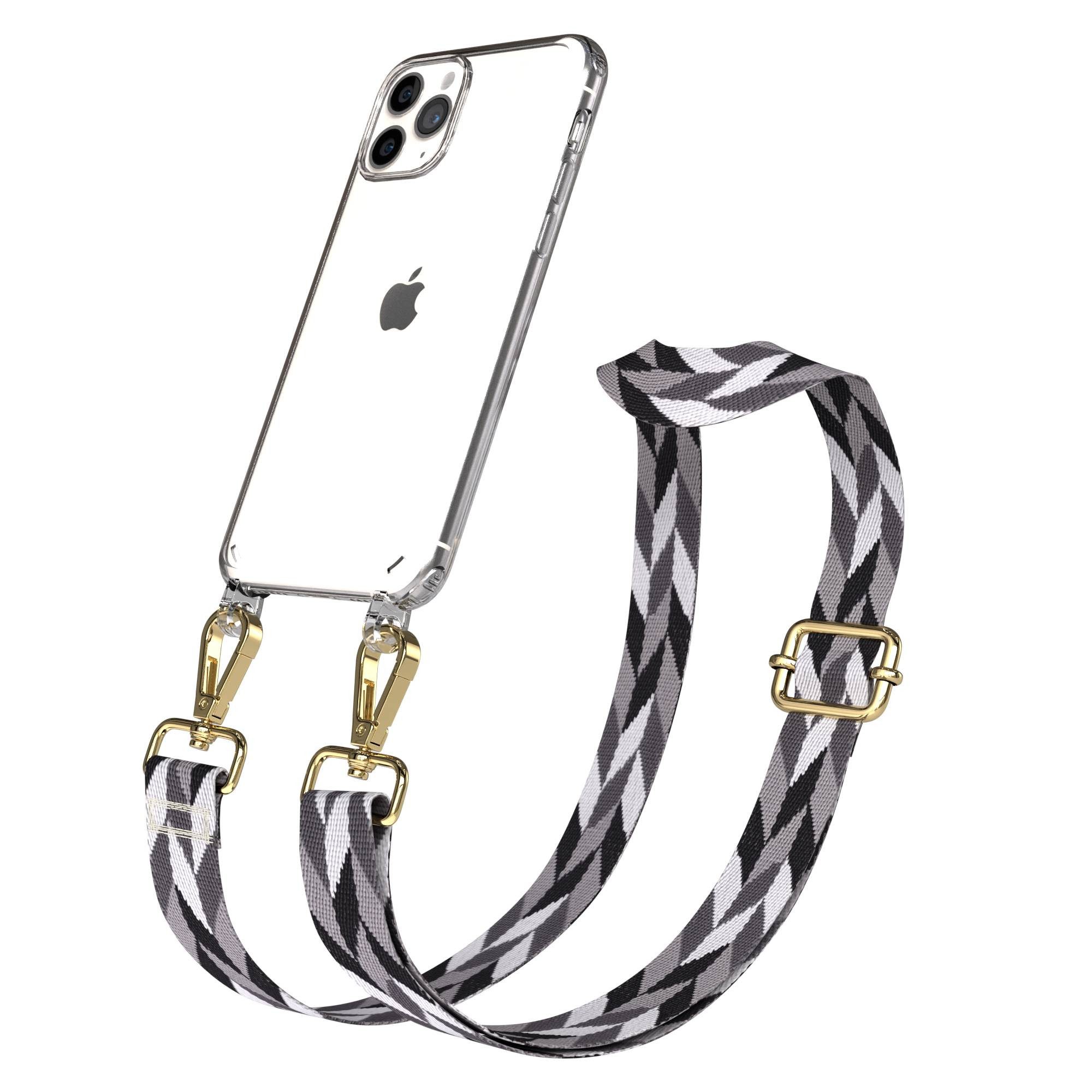 EAZY CASE Handykette Umhängeband für Apple iPhone 11 Pro 5,8 Zoll, Handy Grau-Schwarz Mix Necklace Hülle mit langem Band
