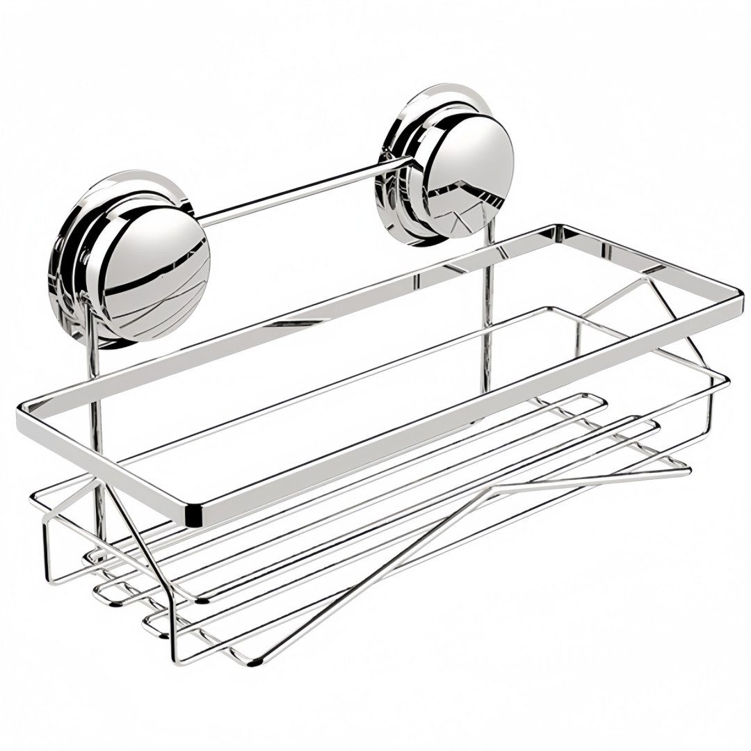 FOUORTUNATE-BEE Auflagenbox Duschablage mit Saugnapf, verchromter Metallkorb fürs Badezimmer, Duschkorb ohne Bohren für Dusche, Waschbecken und Gäste-WC, Badablage