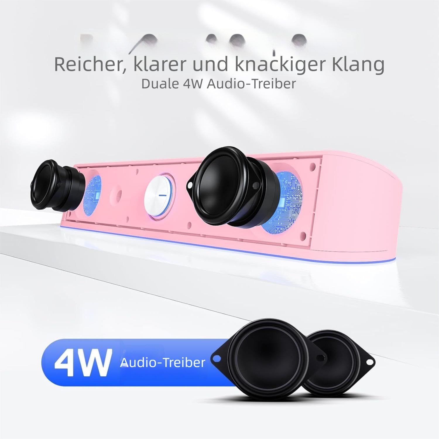Redragon mit dynamischer Beleuchtungsleiste, RGB, 3.5mm, Pink PC-Lautsprecher (4 W, Reicher Sound und RGB)