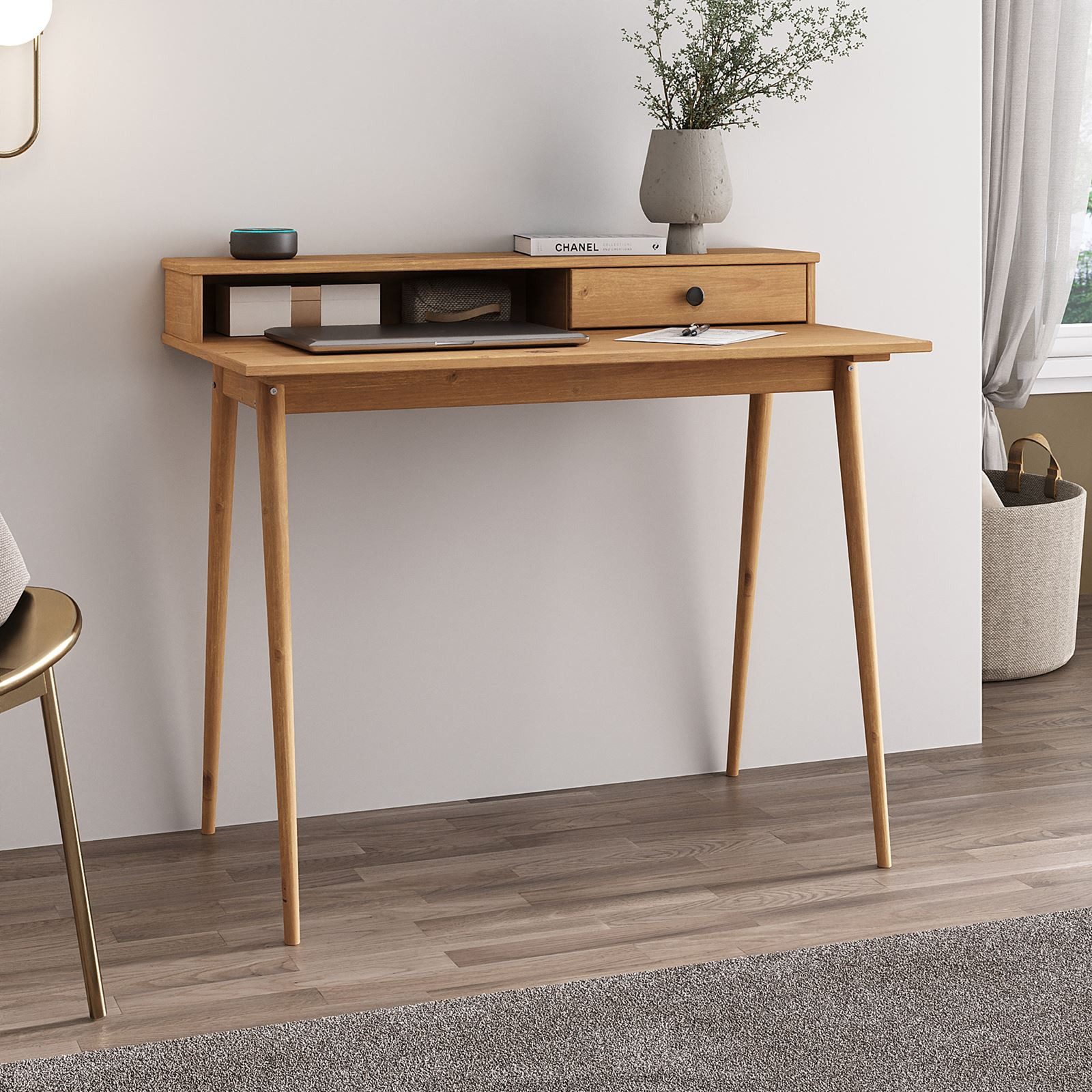 IDIMEX Schreibtisch MALINA, Massivholz Computertisch mit Aufsatz & Schublad günstig online kaufen