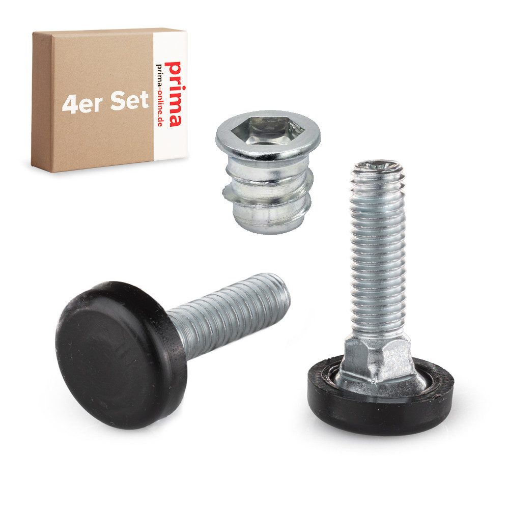 Prima-Online Stellfuß 4er Set Regulierschraube Stellfüße M8 mit M8x15mm Einschlagmuttern