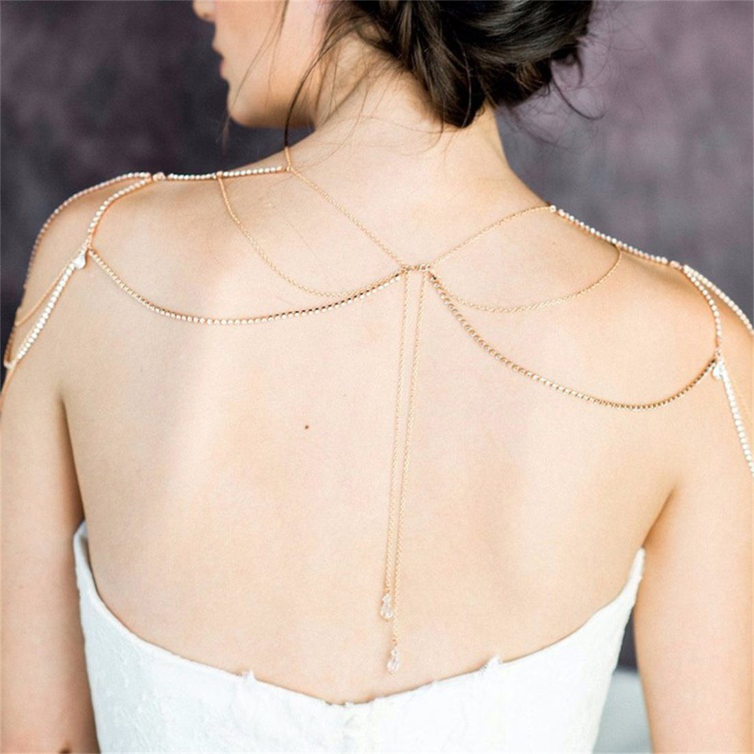 Mehrschichtige Charm-Kette Zubehör,Brautkleid-Körperkette mit Strass-Schulterkette DÖRÖY