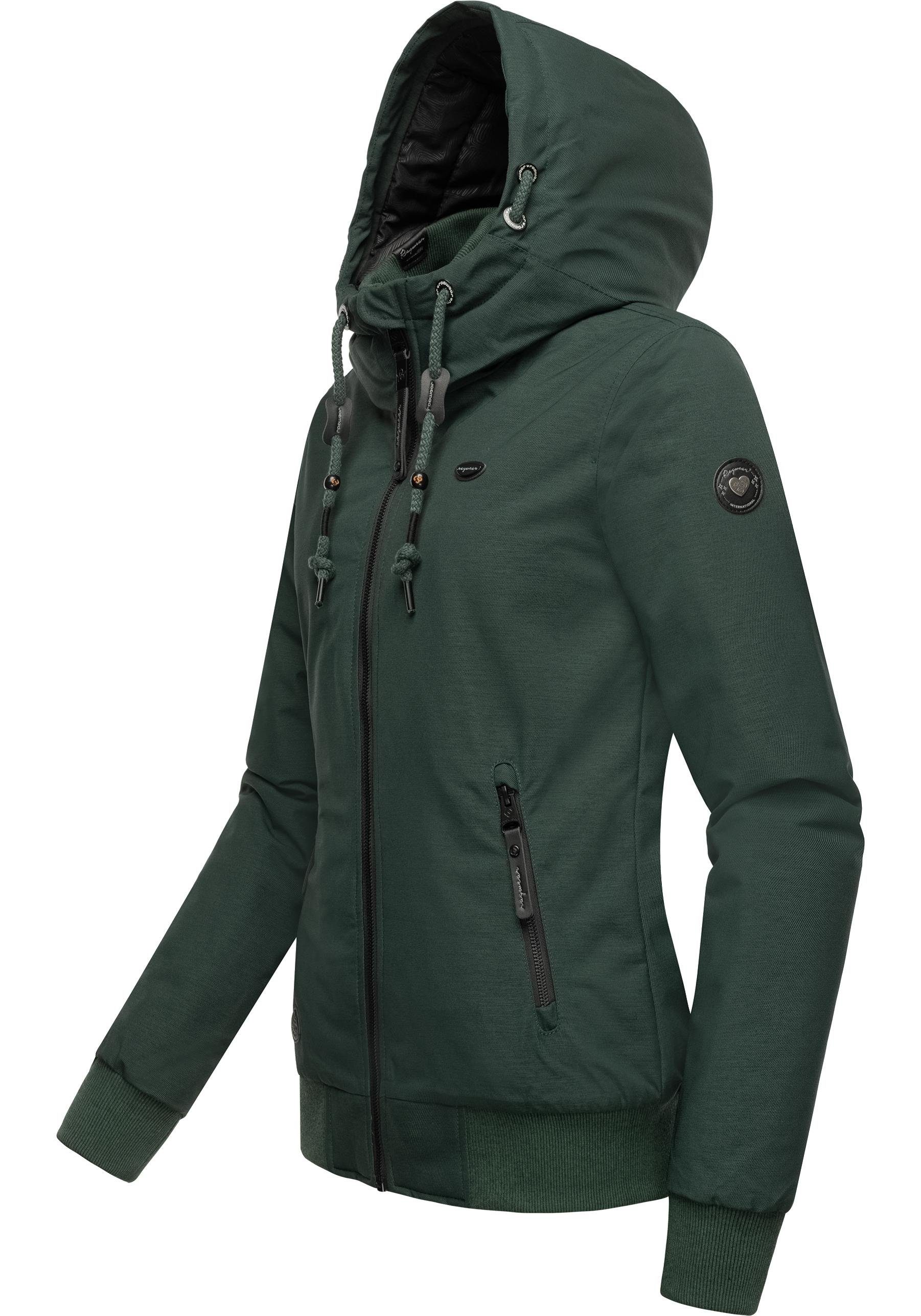 Ragwear Winterjacke Nuggie Melange stylische, dunkelgrün Damen melierte Freizeitjacke