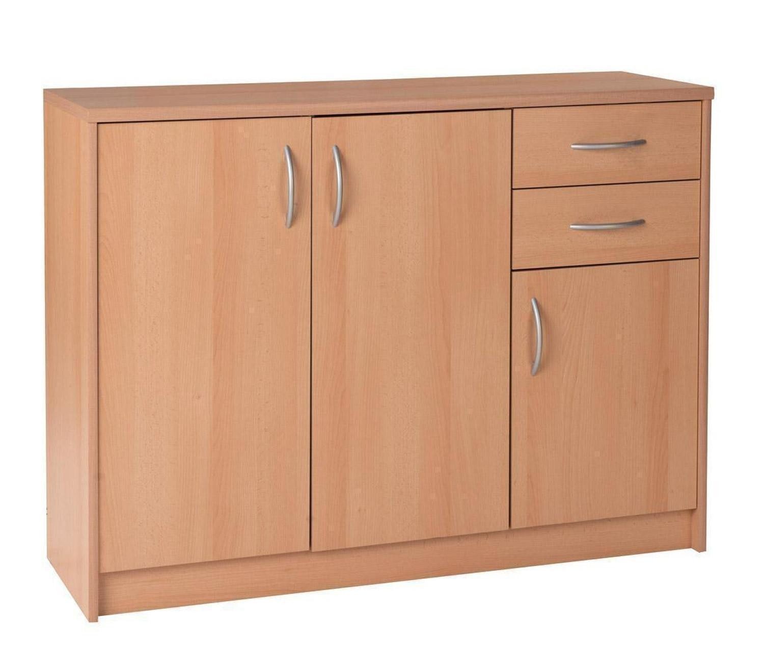 Kommode OPTIMUS, B 109 cm, H 86 cm, Buchedekor, 3 Türen, 2 Schubladen, 3 Einlegeböden