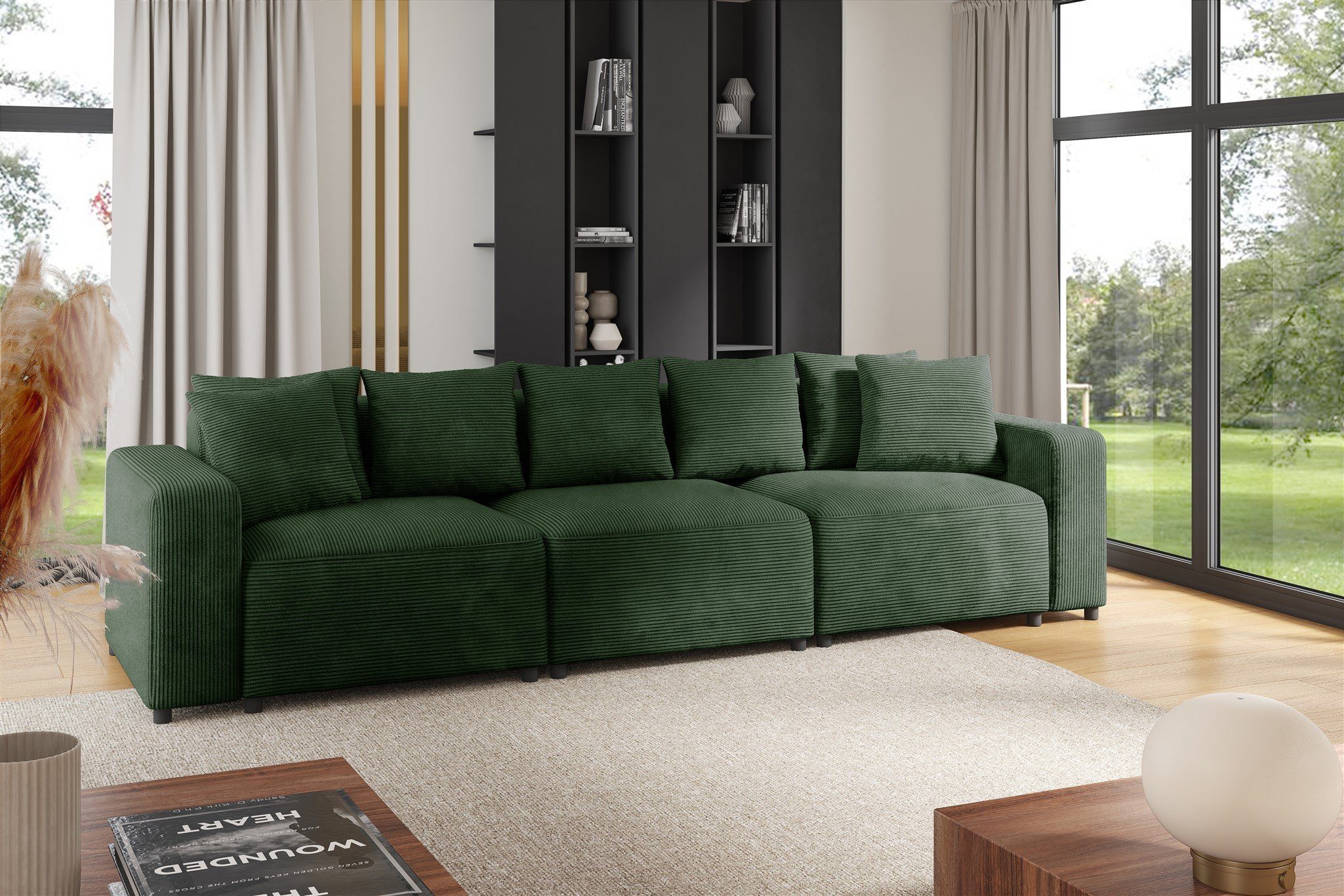 Fun Möbel 3-Sitzer Sofa Designersofa FUN AROA 3-Sitzer in Cordstoff Poso, inkl. 7 Zierkissen, Rücken echt bezogen