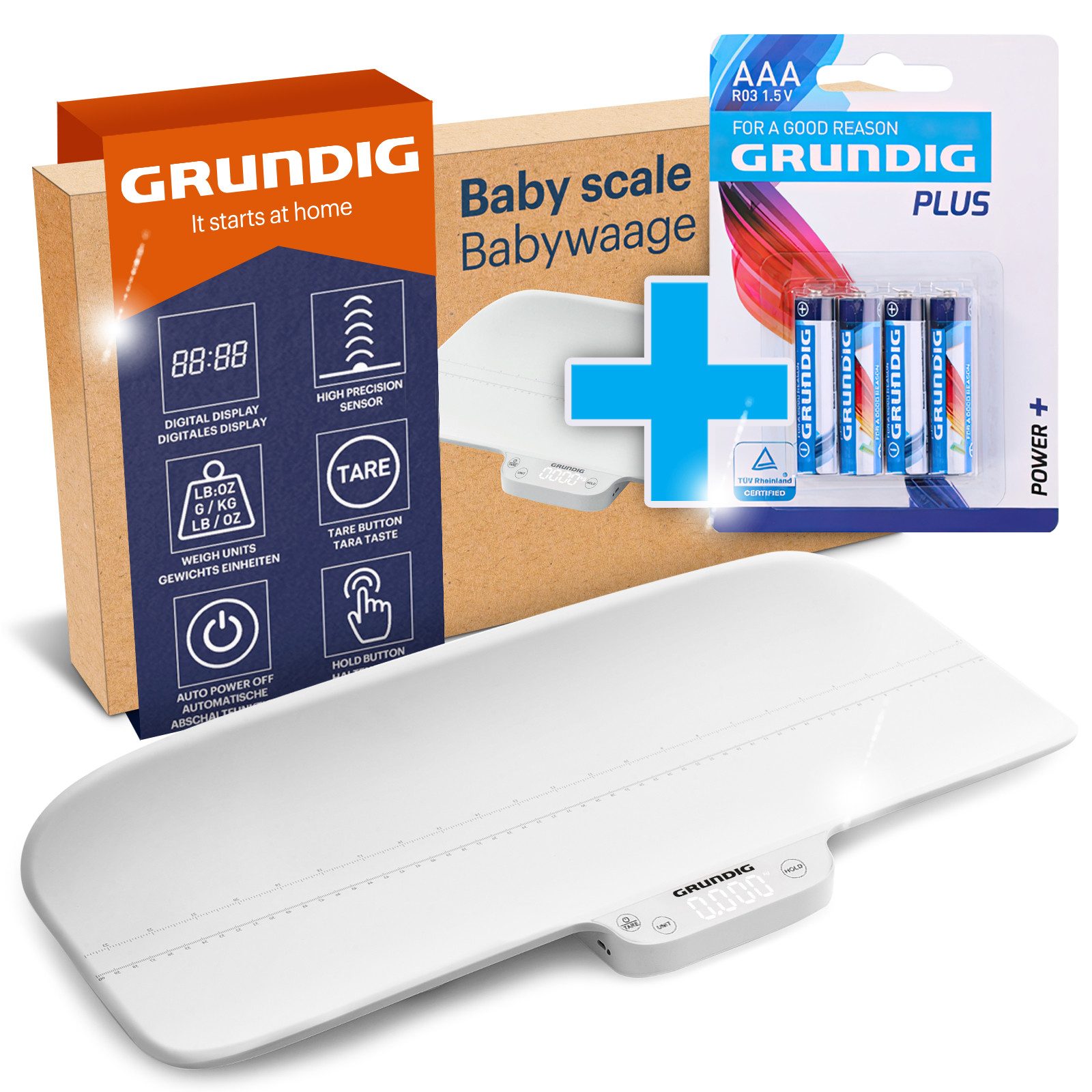 Grundig Personenwaage Babywaage mit Körperlängen Messung (inkl. Batterien)