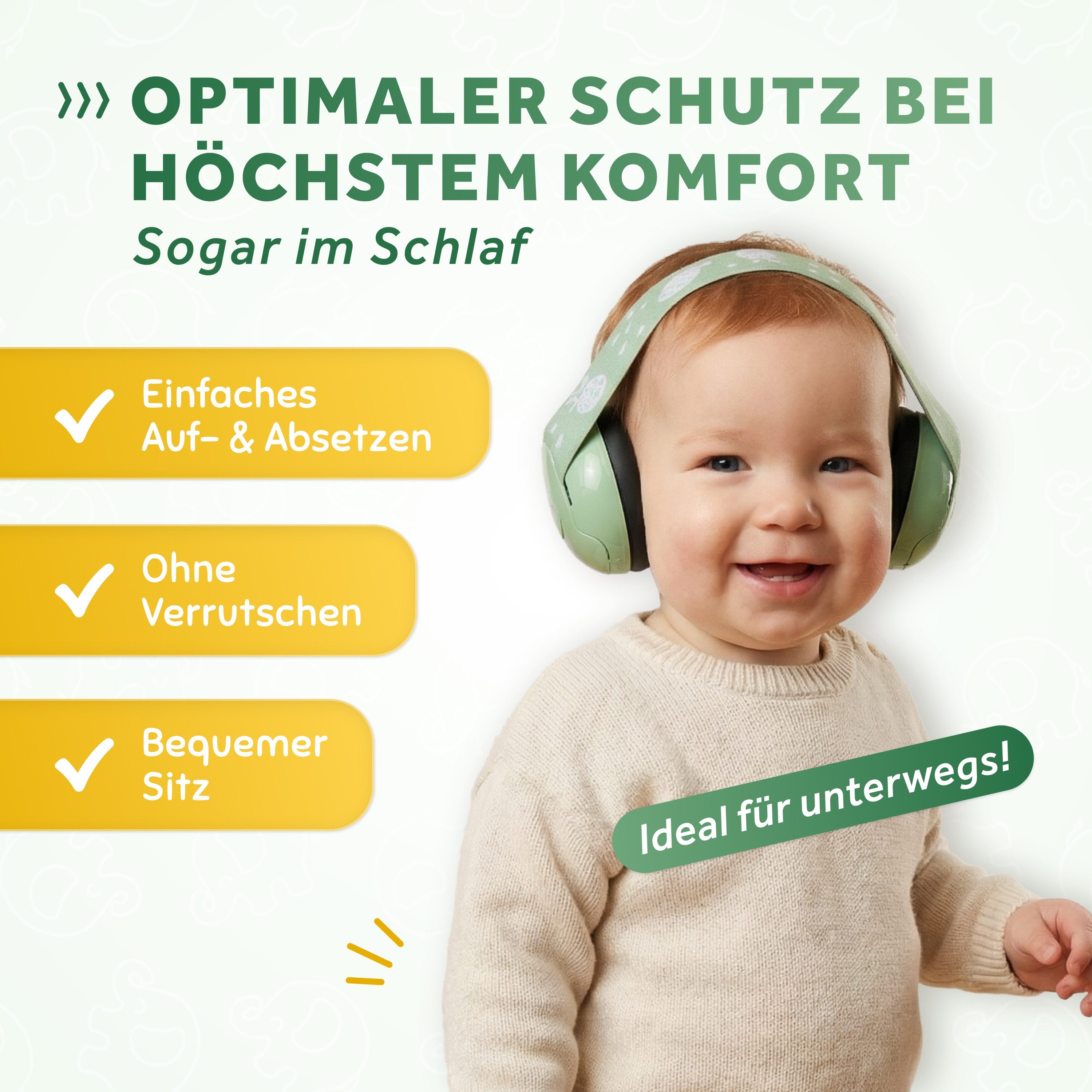 Schallwerk Kapselgehörschutz Mini+ Ohrenschützer für Kleinkinder - Gehörschutz Baby, (Kopfhörer Babys & Kleinkinder, Ohrenschutz für Babys mit verstellbaren Band), bis zu 52cm Kopfumfang