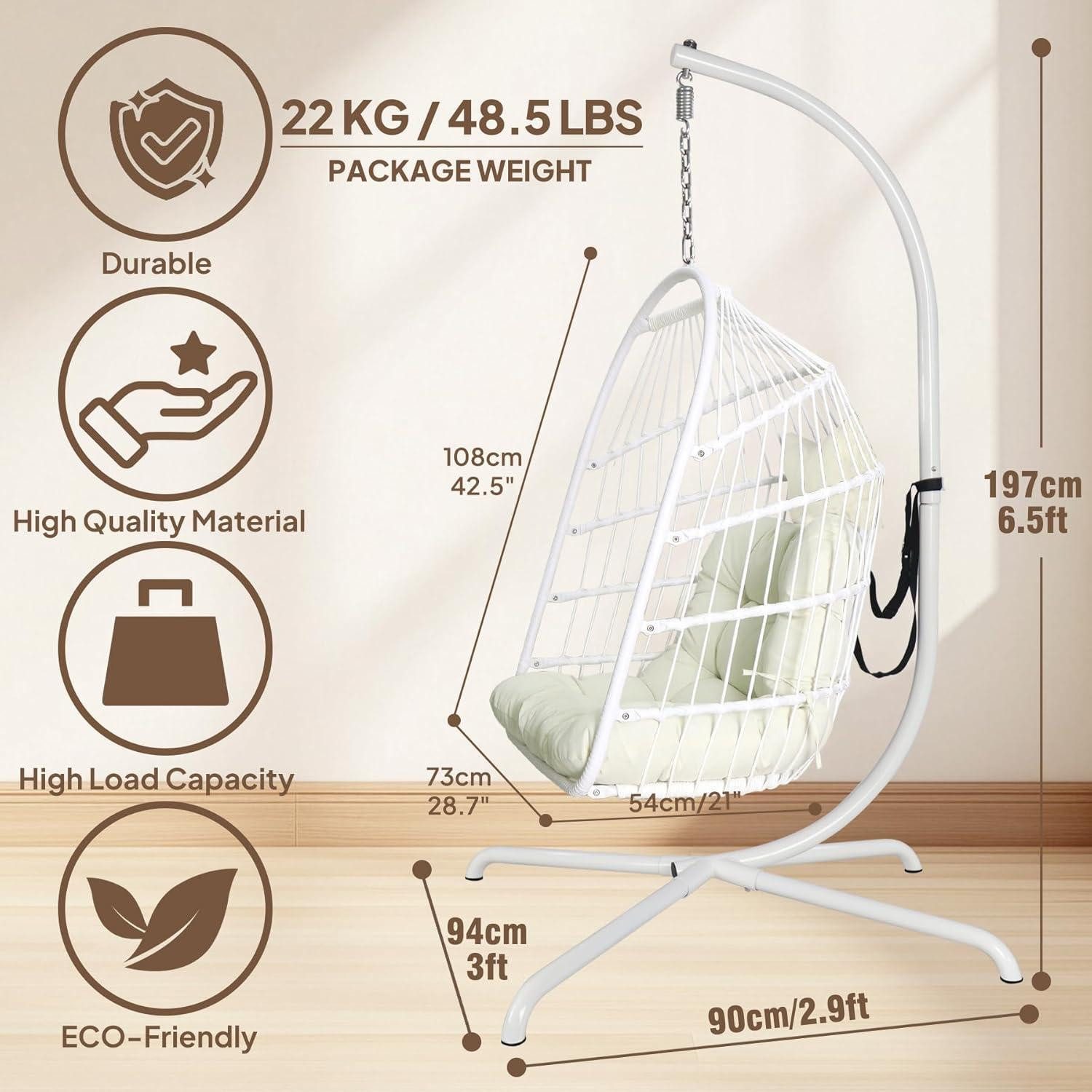 LuxusKollektion Hängesessel Hängesessel Ständer Rattan Kissen Outdoor Balkon Weiß(stuhl+ständer)