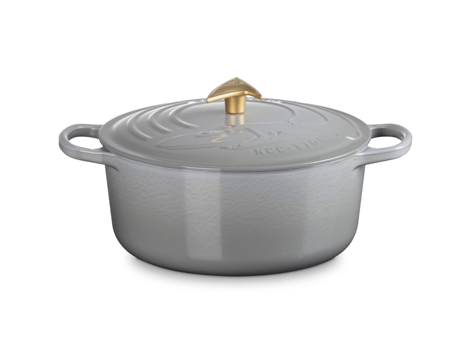 LE CREUSET Bräter Star Trek Collection Bräter Enterprise Signature rund perlgrau 26cm, Emailliertes Gusseisen