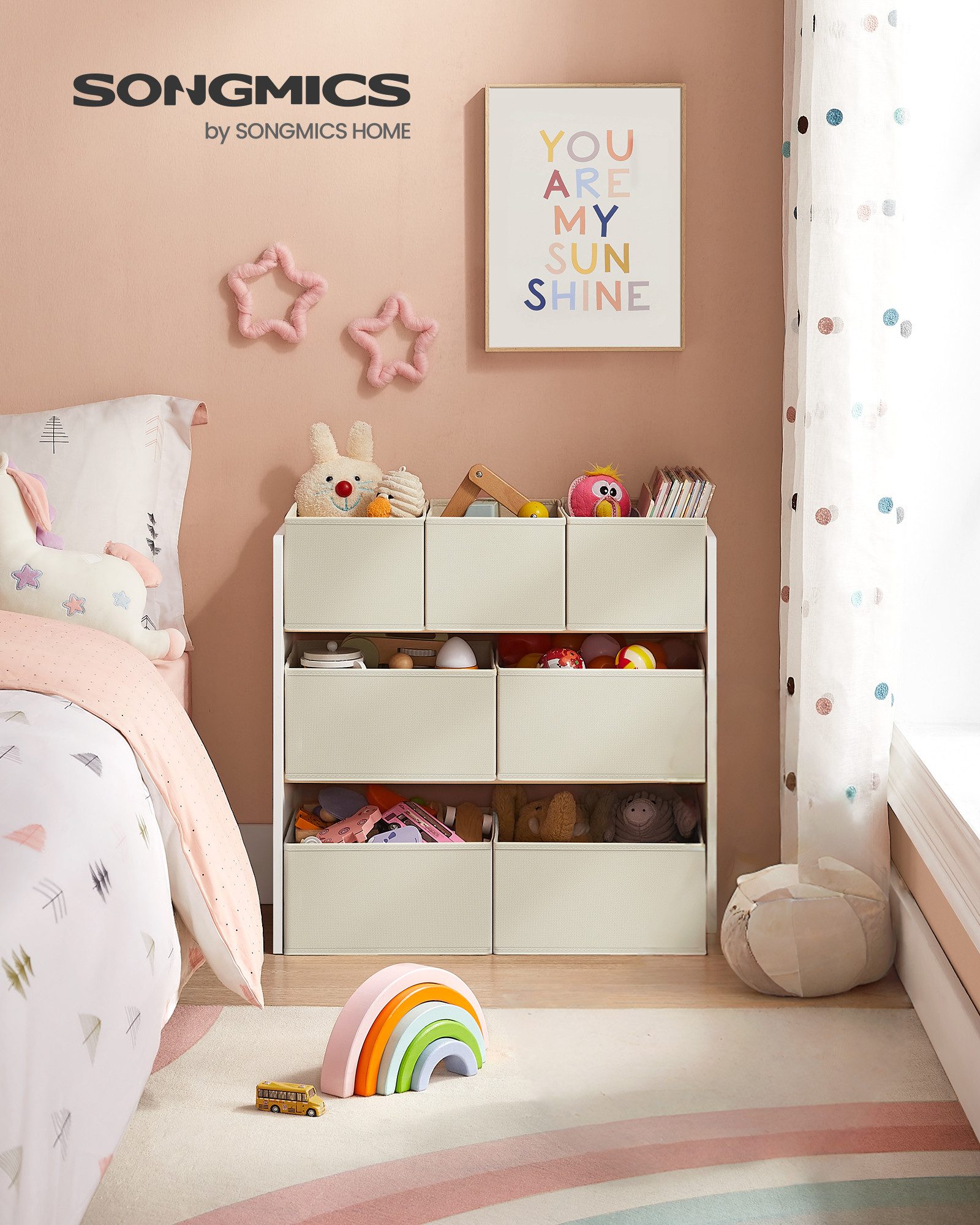 SONGMICS Spielzeugtruhe Kinderregal Bücherregal Kinder, mit 7 Aufbewahrungs günstig online kaufen