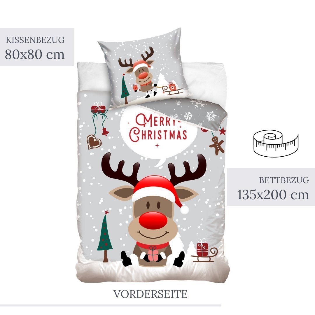 MTOnlinehandel Bettwäsche Weihnachten "Rentier mit roter Nase" Merry Christ günstig online kaufen