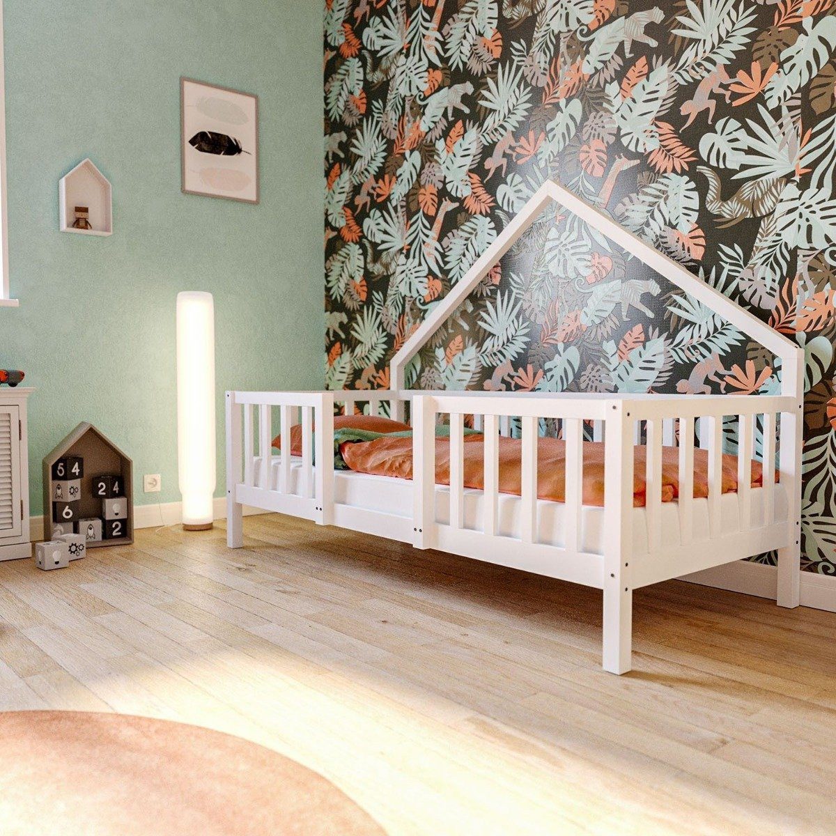 Artkid Kinderbett ArtKid William Hausbett 90x200cm Weiß mit Rausfallschutz - (Artkid William Hausbett weiß), Hausbett, Massivholz
