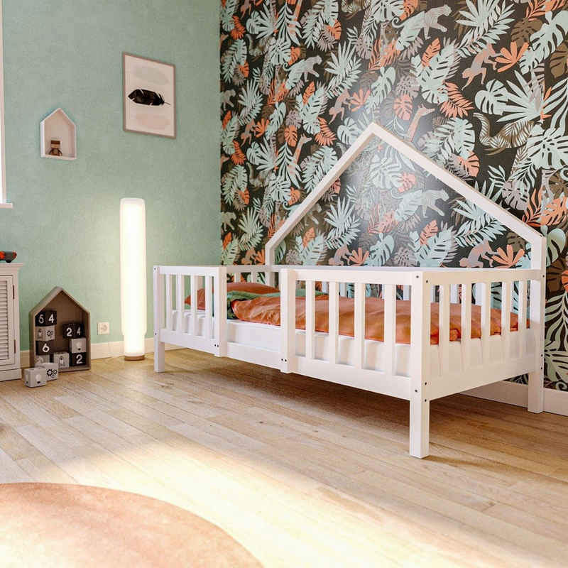 Artkid Kinderbett ArtKid William Hausbett 90x200cm Weiß mit Rausfallschutz - (Artkid William Hausbett weiß), Hausbett, Massivholz