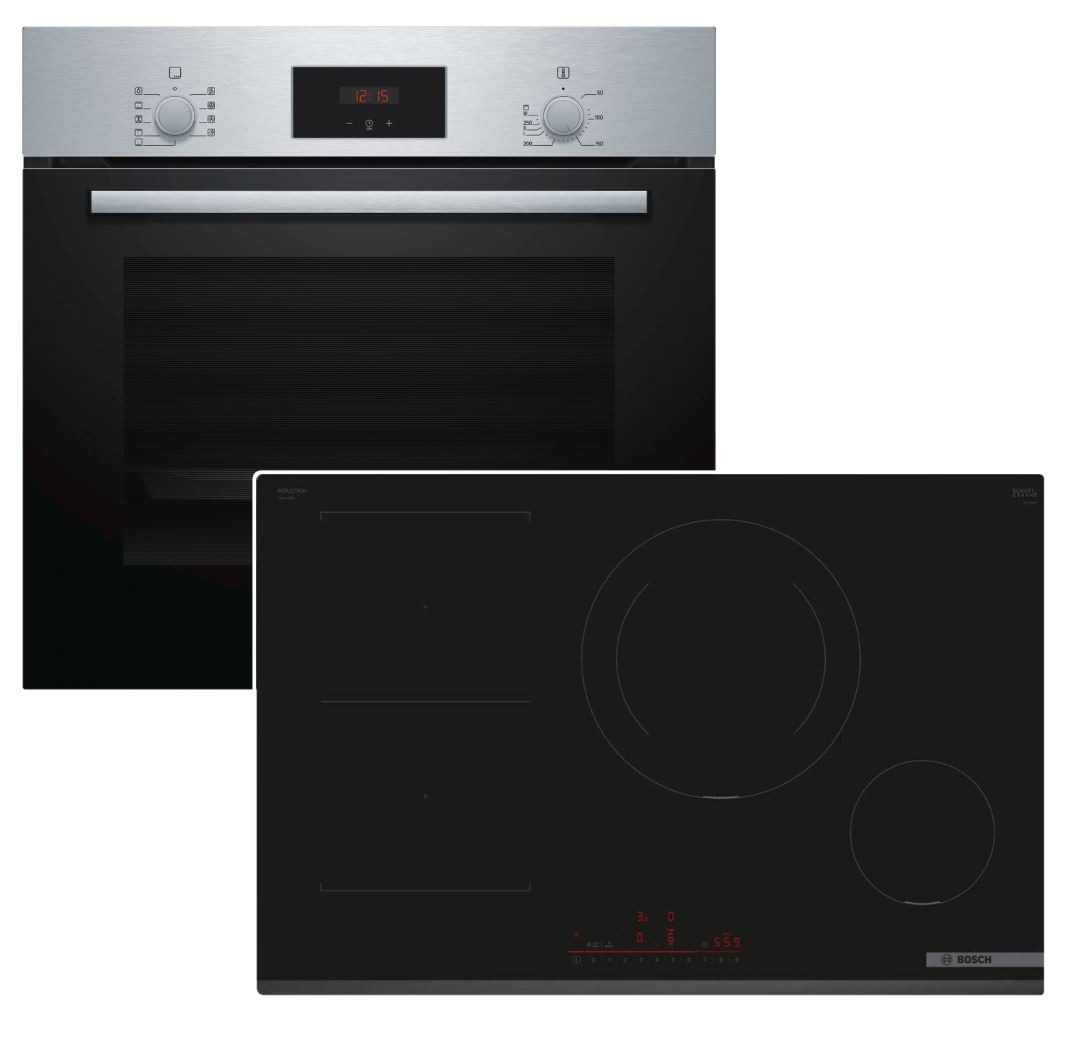 BOSCH Backofen-Set Teleskopauszug + Induktionskochfeld Booster Home Connect autark 80cm