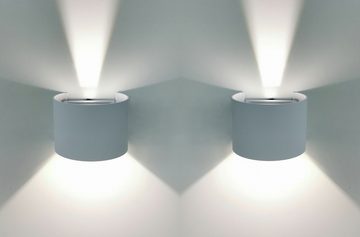 TRANGO LED Außen-Wandleuchte, 2er Pack 3035T IP44 Up & Down Wandstrahler in Silber Rund inkl. weiß leuchtend LED Leuchtmittel *FLEX* mit einstellbar Abstrahlwinkel, innen & außen Leuchte, Außenstrahler, Wandleuchte
