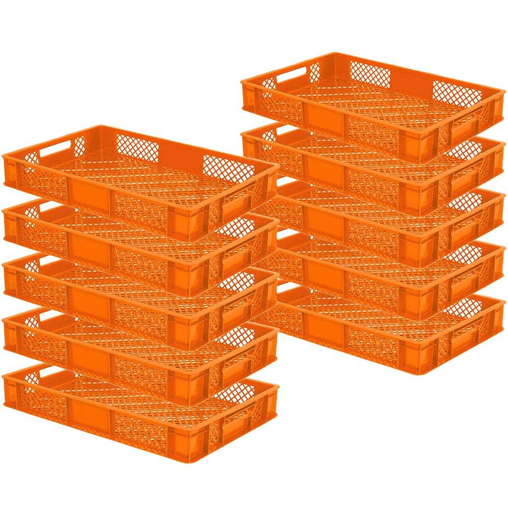 BRB-Lagertechnik Stapelbox 10x Eurobehälter/Bäckerkiste durchbrochen, LxBxH 600x400x90 mm, Stoßfest, robust und formstabil