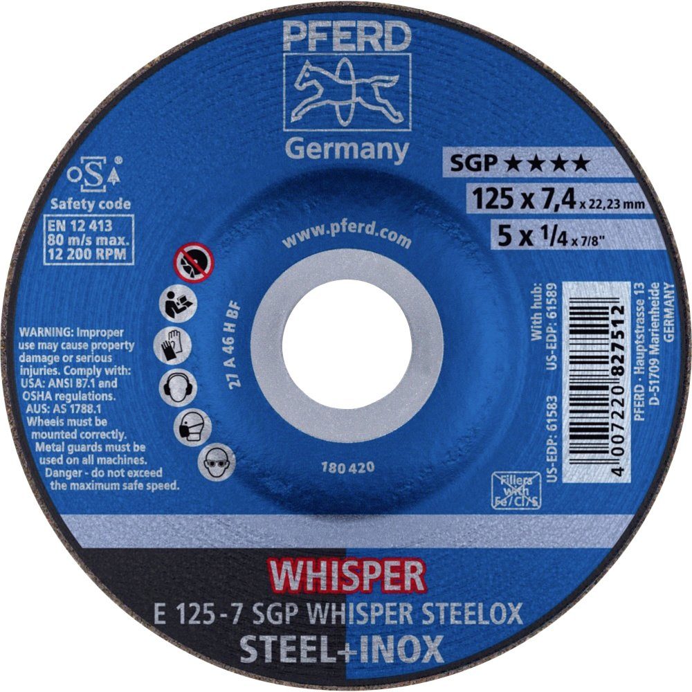 Pferd Schruppscheibe PFERD gekröpft SGP Dur, Ø 125-7 Schruppscheibe 62212848 WHISPER E 125.00 mm STEELOX