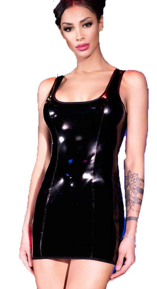 Chilirose Minikleid Damen Dessous Wetlook Kleid in schwarz mit Latex Optik, günstig online kaufen