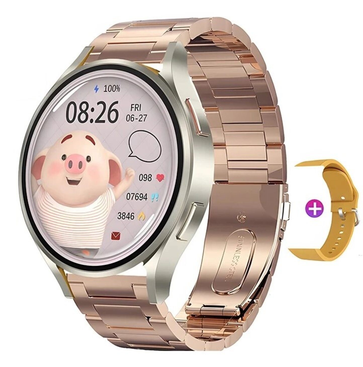 Nagham Ghazal Aswad Smartwatch Bluetooth-Anruf, AMOLED-Sprachanruf, NFC, GPS, Sport 2025 Smartwatch (4,4cm cm/1,39 Zoll)