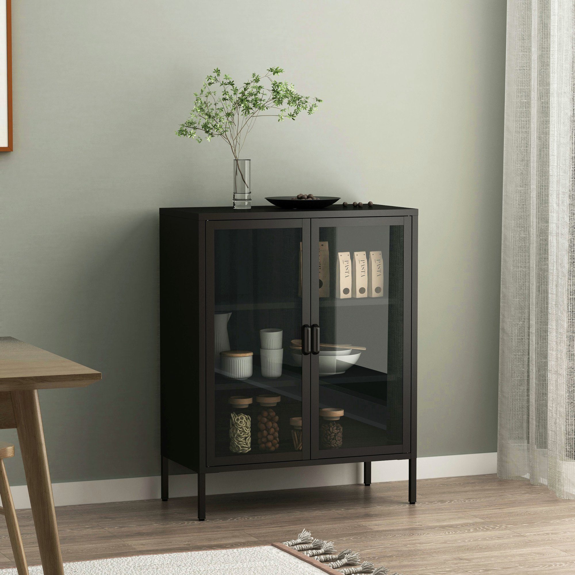 en.casa Sideboard, Fauske 80x40x101,5cm Schwarz, 5cm Schwarz