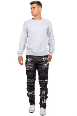 Cipo & Baxx Bikerjeans Herren Hose BA-CD571 mit Nieten Prints und Rippenmuster