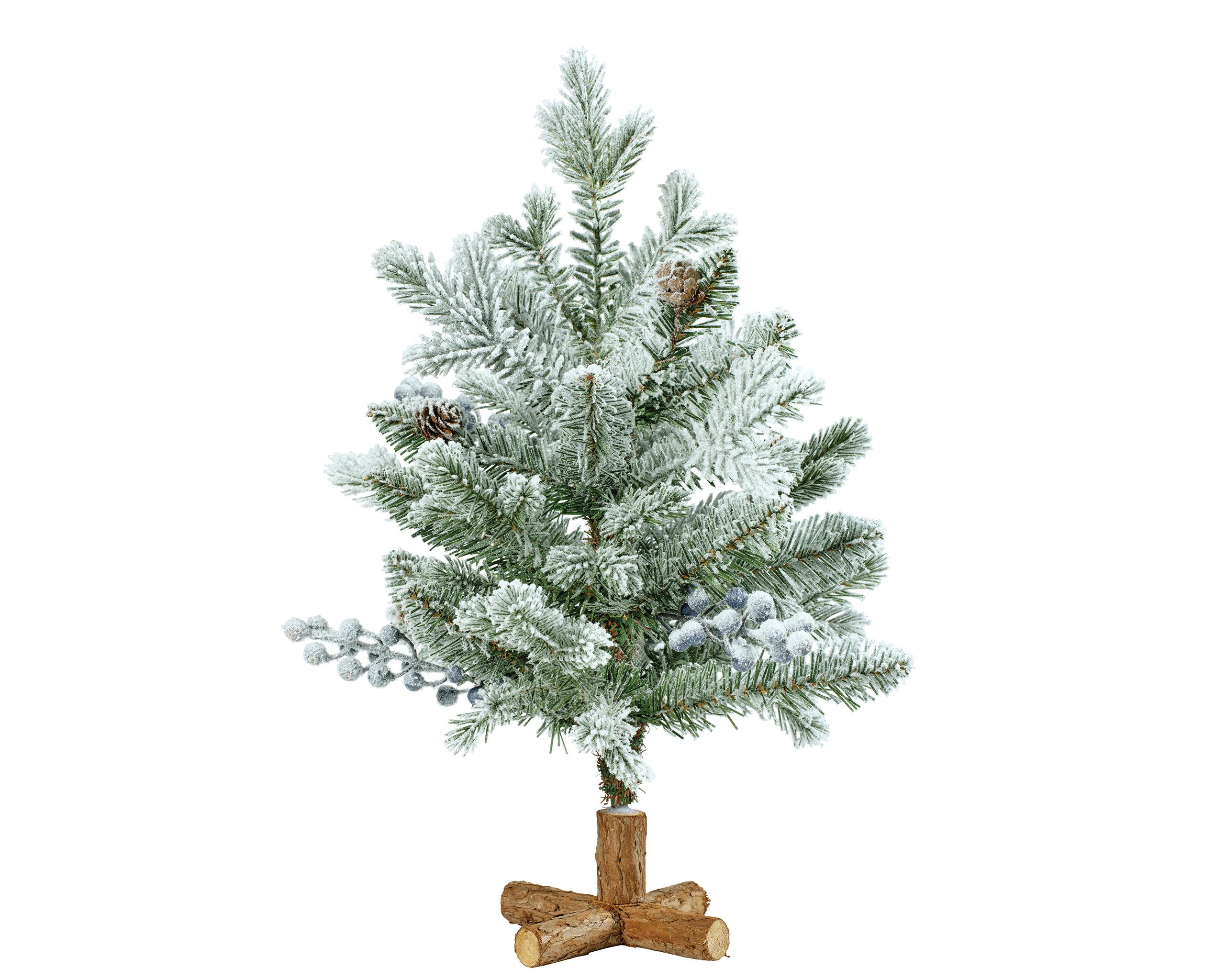 Kaemingk Künstlicher Weihnachtsbaum, Tannenbaum künstlich mit Beeren und Zapfen auf Holzfuß 45cm Grün Weiß