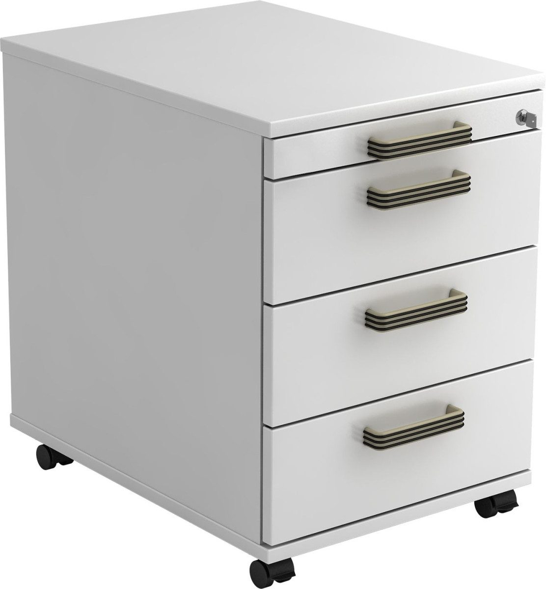 HAMMERBACHER Container Rollcontainer 58cm 3 Schübe Schloss Streifengriff Weiß