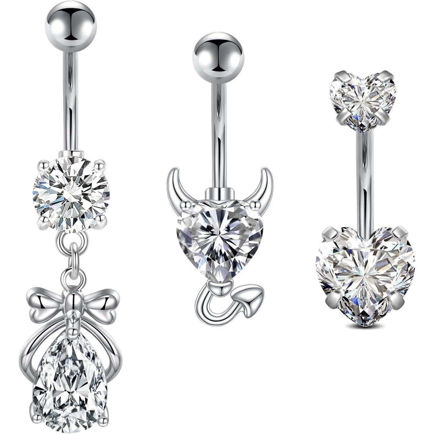 Bauchnabelpiercing-Set 3stk Bauchnabelpiercing Set 10mm 14G Chirurgenstahl Herz Nabelpiercing
