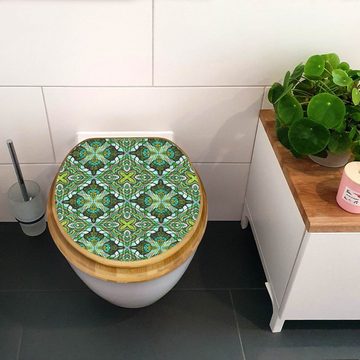 banjado WC-Sitz Bambus2 Motiv Grünes Muster (umweltfreundliches Material, integrierte Absenkautomatik), 44 x 38 x 5 cm