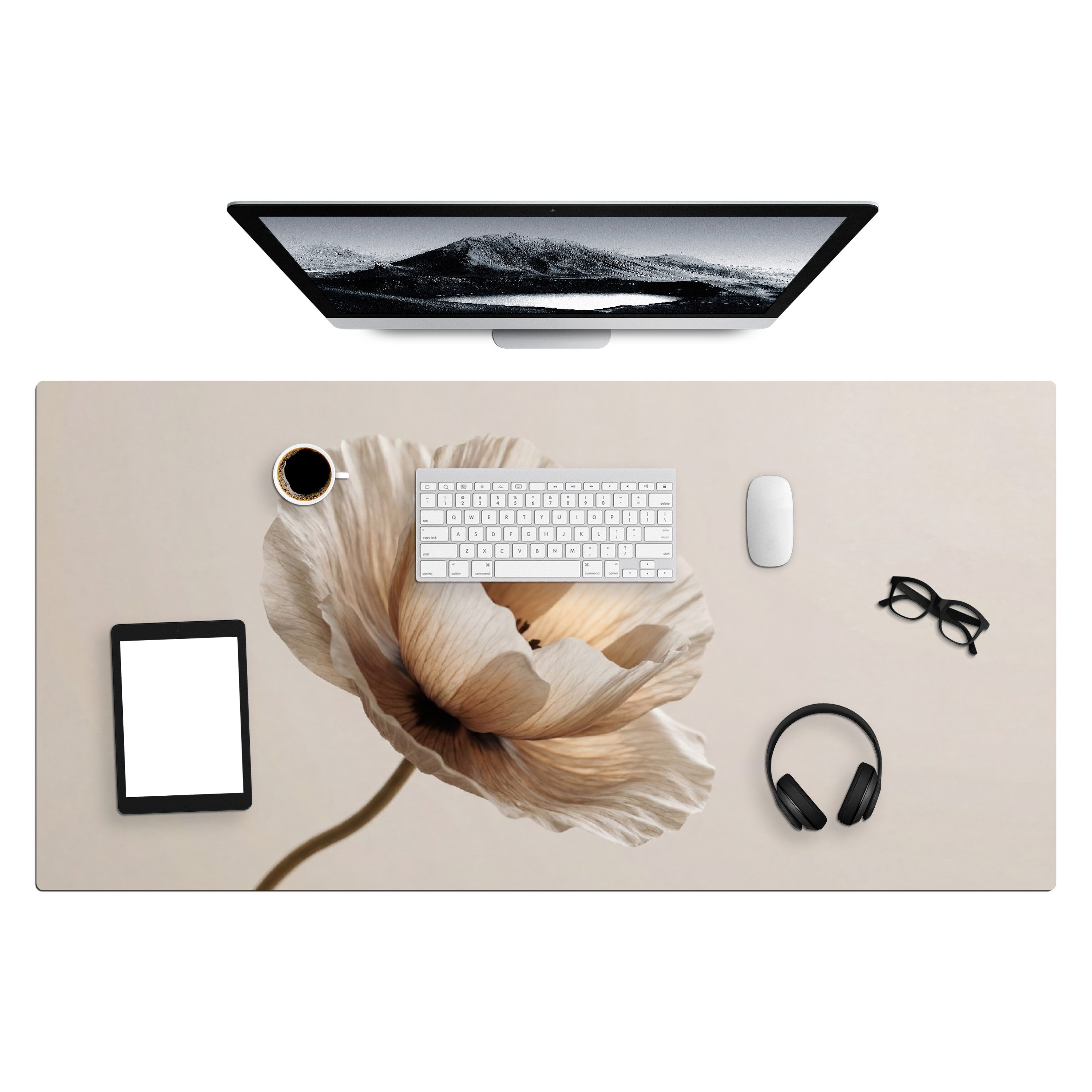 MuchoWow Gaming Mauspad Blume - Beige - Creme (1-St), Gaming Mauspad XXL, Schreibtischunterlage, Gaming Zubehör, 120x60 cm