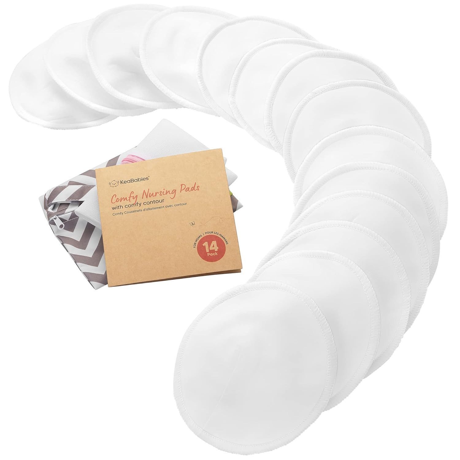 KeaBabies BH-Stilleinlagen Comfy Nursing Pads – Waschbare Bambus Stilleinlagen, 14er Set, Hohe Absorption für zuverlässigen Schutz vor auslaufender Muttermilch, M Gr., 14-St., Ultra-saugfähige, weiche & wiederverwendbare Stilleinlagen