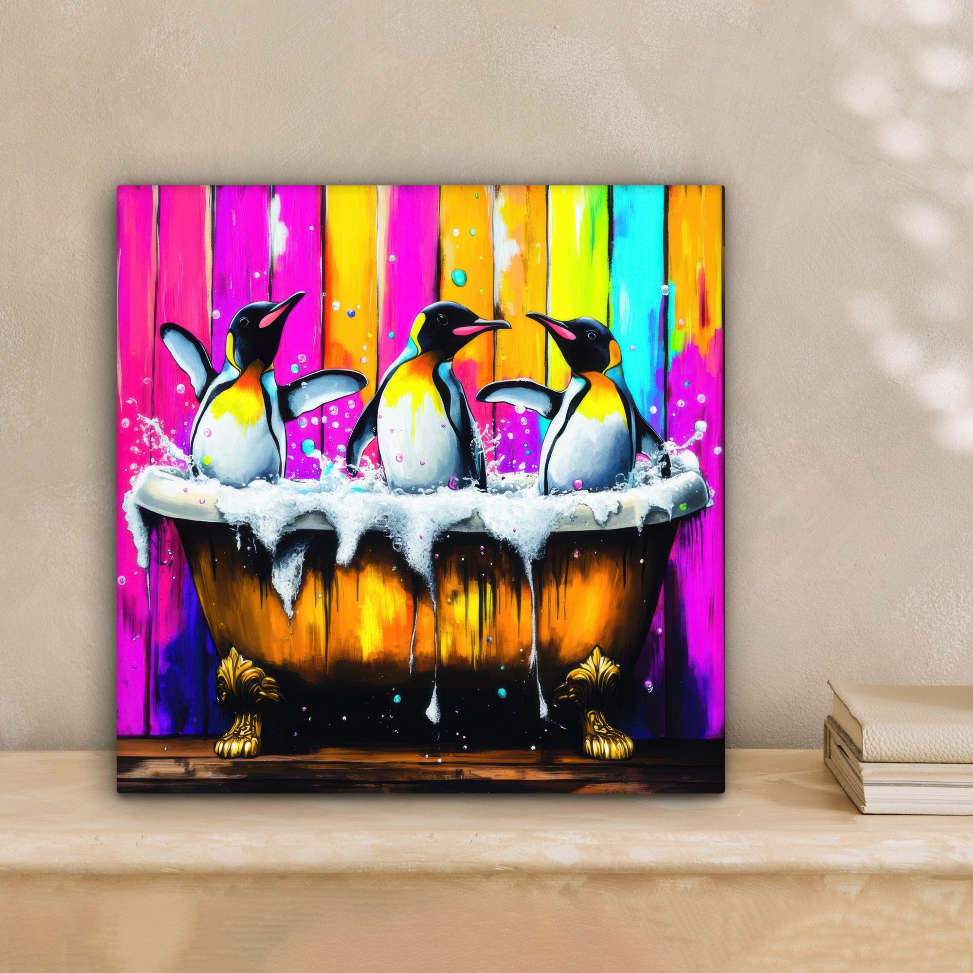 OneMillionCanvasses® Leinwandbild Pinguine - Badewanne - Bunt - Schaumstoff günstig online kaufen